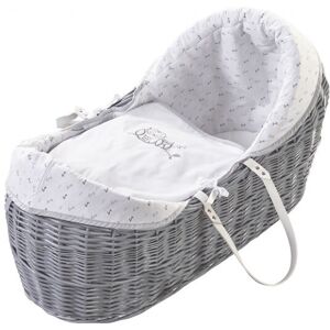 Kinder Valley - Sleepy Little Owl Grey Wicker Pod Moses Basket with Fleece Lined Coverlet & Full Body Surround