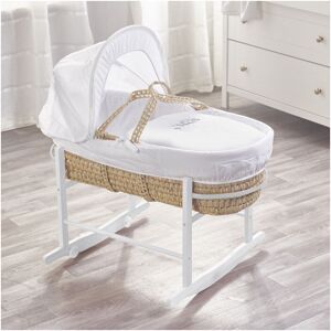 Kinder Valley - Sleepy Little Owl Palm Moses Basket with Rocking Stand, Quilt, Padded Liner, Body Surround & Adjustable Hood - White - White