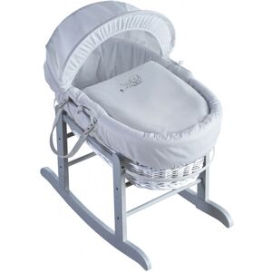 Kinder Valley - Sleepy Little Owl White Wicker Moses Basket with Rocking Stand Deluxe Grey, Quilt, Padded Liner, Body Surround & Adjustable Hood