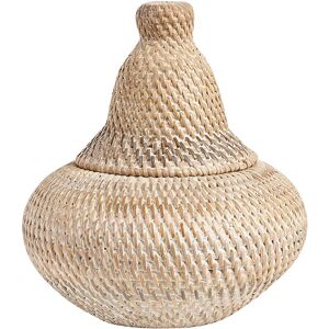 BELIANI Small Basket Rattan Painted with Lid Handle 25 cm Home Storage Natural Bila - Natural