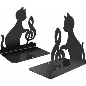 Alwaysh - Stainless Steel Bookends, For Supporting Large And Heavy Books Or For Library And Home Office Decoration (Musical Cat)