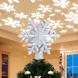 AOUGO Star Christmas Tree with White Snowflake led Projector Lamp, 3D Rotating Star Christmas Tree Light for Christmas Tree Topper Decoration, eu Plug