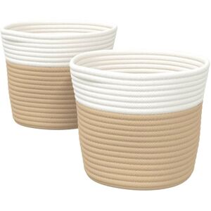 Storage Baskets 2 pcs Beige and White Ø24x18 cm Cotton Vidaxl Multicolour