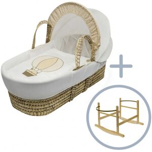 Kinder Valley - Teddy In Balloon Palm Moses Basket with Rocking Stand Natural, Quilt, Padded Liner, Body Surround & Adjustable Hood