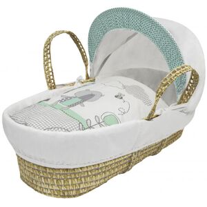 Kinder Valley - Tiny Ted Palm Moses Basket With Quilt, Padded Liner, Body Surround and Adjustable Hood - Mint - White