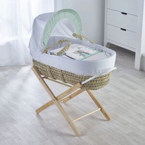 Kinder Valley - Tiny Ted Mint Palm Moses Basket with Folding Stand Natural, Quilt, Padded Liner, Body Surround & Adjustable Hood - White