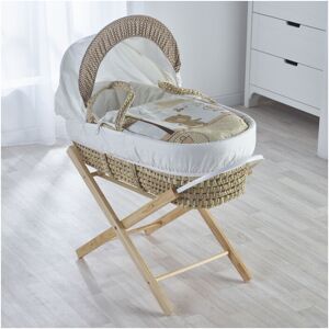 KINDER VALLEY Tiny Ted Cream Palm Moses Basket with Folding Stand Natural, Quilt, Padded Liner, Body Surround & Adjustable Hood - Cream