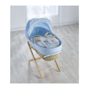 Kinder Valley - Tiny Ted Blue Palm Moses Basket with Folding Stand Natural, Quilt, Padded Liner, Body Surround & Adjustable Hood - Blue
