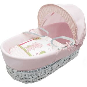 Kinder Valley - Tiny Ted Pink White Wicker Moses Basket with Fleece Lined Coverlet & Full Body Surround