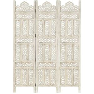 Sweiko - Hand carved 3-Panel Room Divider White 120x165 cm Solid Mango Wood FF285318UK