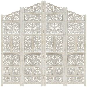 Sweiko - Hand carved 4-Panel Room Divider White 160x165 cm Solid Mango Wood FF285327UK