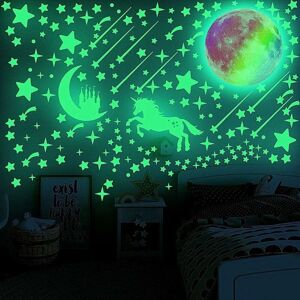 Unicorn Star Luminous Ceiling Wall Stickers-Fluorescent Star,Rainbow Decor Kids and Girls Room (Green) GROOFOO