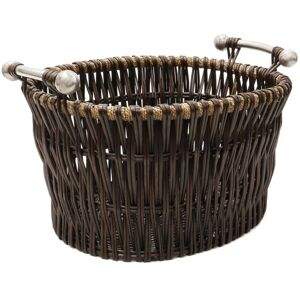 JVL - Vertical Weave Oval Log Basket with Metal Handles