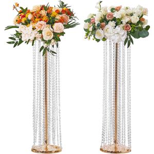 VEVOR 2PCS 35.43inch /90cm Tall Crystal Wedding Flowers Stand, Luxurious Centerpieces Flower Vases Crystal Gold Vase Metal, Perfect for T-stage Wedding