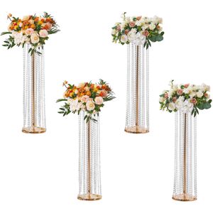 VEVOR 4PCS 35.43inch /90cm Tall Crystal Wedding Flowers Stand, Luxurious Centerpieces Flower Vases Crystal Gold Vase Metal, Perfect for T-stage Wedding