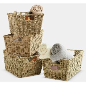 Vonhaus - Seagrass Storage Baskets, Set of 4 Hand-Woven Display Hampers - Bathroom Storage Baskets for Shelves - Nesting Natural Wicker Seagrass