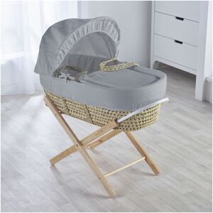 Kinder Valley - Waffle Palm Moses Basket with Folding Stand Natural, Quilt, Padded Liner, Body Surround & Adjustable Hood - Grey - Grey