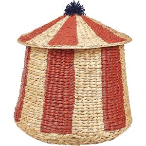 BELIANI Water Hyacinth Wicker Circus Motif Tent Basket Box Container Hamper with Lid Pompom Natural Red Woven Accessory Beige Red Kimberley - Natural