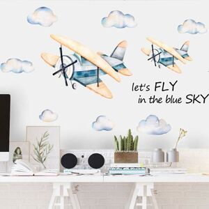 MUMU Watercolor Airplane with Clouds Wall Sticker Wall Paste for Kids Room Boys Bedroom Nursery Playroom Toy Story Classroom Home Decor Removable diy