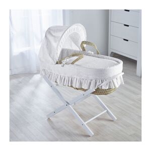 Kinder Valley - White Broderie Anglaise Moses Basket with Folding Stand White, Quilt, Padded Liner, Body Surround & Adjustable Hood