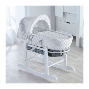 Kinder Valley - White Dimple Grey Wicker Moses Basket with Rocking Stand Deluxe White, Quilt, Padded Liner, Body Surround & Adjustable Hood - White