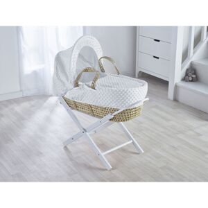 Kinder Valley - White Dimple Palm Moses Basket with Folding Stand White, Quilt, Padded Liner, Body Surround & Adjustable Hood