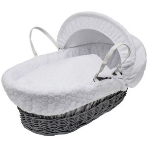 Kinder Valley - White Honeycomb Grey Wicker Moses Basket With Quilt, Padded Liner, Body Surround and Adjustable Hood & Adjustable Hood