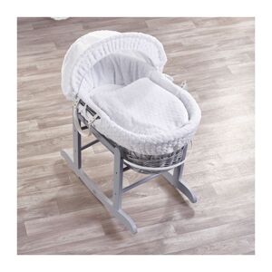 Kinder Valley - White Honeycomb Grey Wicker Moses Basket with Rocking Stand Deluxe Grey, Quilt, Padded Liner, Body Surround & Adjustable Hood - White