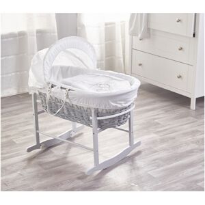 Kinder Valley - White Teddy Wash Day Grey Wicker Moses Basket With Quilt, Padded Liner, Body Surround and Adjustable Hood & Adjustable Hood