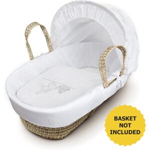 Kinder Valley - White Teddy Wash Day Moses Basket Bedding Set Dressings with Quilt, Padded Liner, Body Surround and Adjustable Hood - White