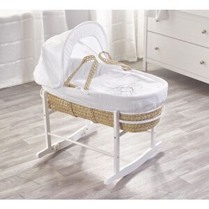 KINDER VALLEY White Teddy Wash Day Palm Moses Basket with Rocking Stand, Quilt, Padded Liner, Body Surround & Adjustable Hood - White - White