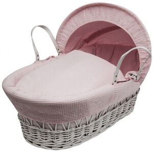 Kinder Valley - Waffle White Wicker Moses Basket With Quilt, Padded Liner, Body Surround and Adjustable Hood & Adjustable Hood - Pink - Pink