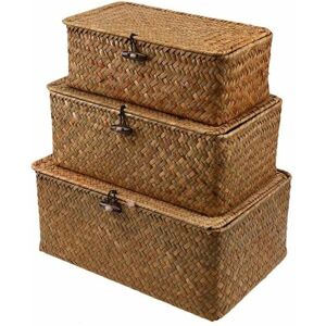 Héloise - Wicker Woven Basket with Lid, Rattan Seagrass Laundry Storage Box, for Bathroom, Living Room, Kitchen