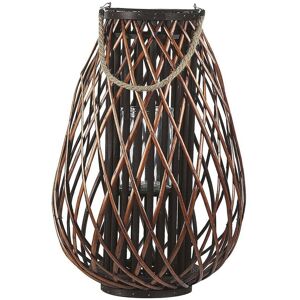 BELIANI Natural Willow Candle Holder Lantern Rope Handle Dark Wood Tall Kiusiu - Brown