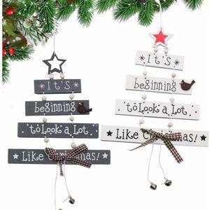 Langray - Wooden Christmas Decorations, 2 Pcs Wooden Christmas Tree Ornaments Window Door Kitchen Wall Dress Up, Creative Wood Card Hanging Pendant