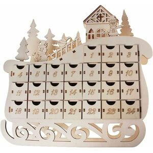 Langray - Wooden Sled Advent Calendar Countdown Christmas Decor with 24 Drawers Wooden Sled House Advent Calendar Countdown Ornaments