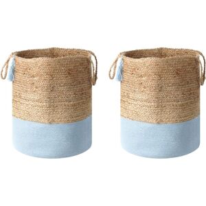 Beliani - Woven Cotton Jute Storage Laundry Basket Bin Set Beige and Blue Gajar - Beige