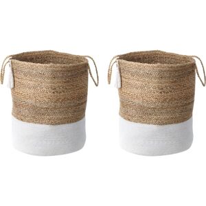 Beliani - Woven Cotton Jute Storage Laundry Basket Bin Set White and Beige Gajar - Beige