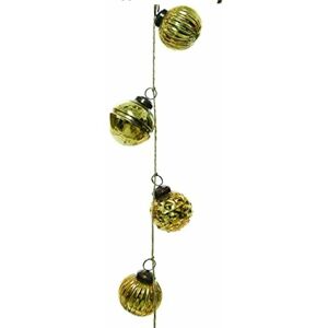 Kaemingk - Xmas Indoor 120cm 12 Antique Look Gold Glass Bauble Shapes on Jute Rope Garland