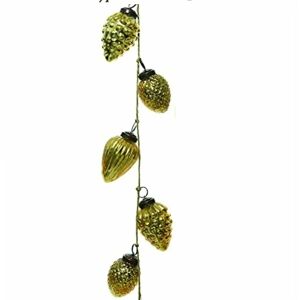 Kaemingk - Xmas Indoor 120cm Antique Look Gold 12 Glass Cone Shapes on Jute Rope Garland