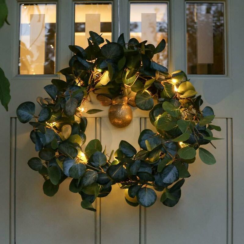 Festive Lights - 37cm Outdoor Eucalyptus Decorative Wreath Garden Door Home Indoor - Green