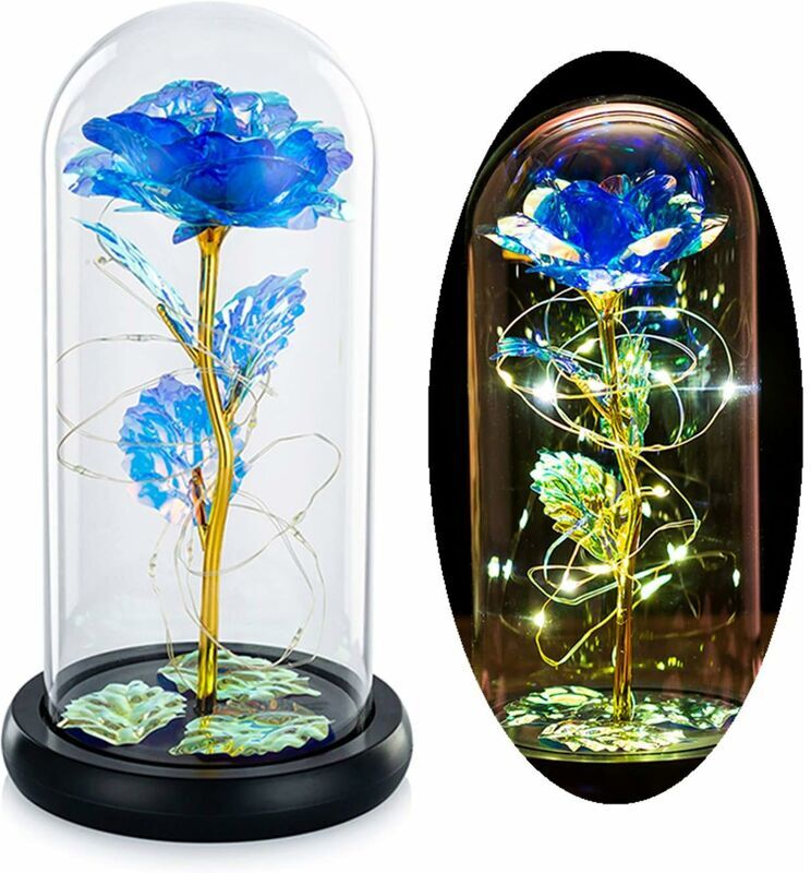 PESCE Beauty And The Beast Rose Glass Dome led Lights Crystal Rose Flowers Gift for Birthday Valentine Wedding Girlfriend Wife