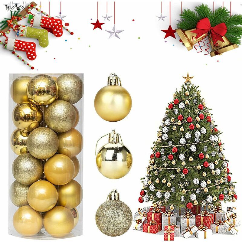 HIASDFLS Christmas balls, 24 pieces Christmas balls Decoration, Christmas balls Ornaments, Christmas balls Tree decorations, glittering decorative balls, for