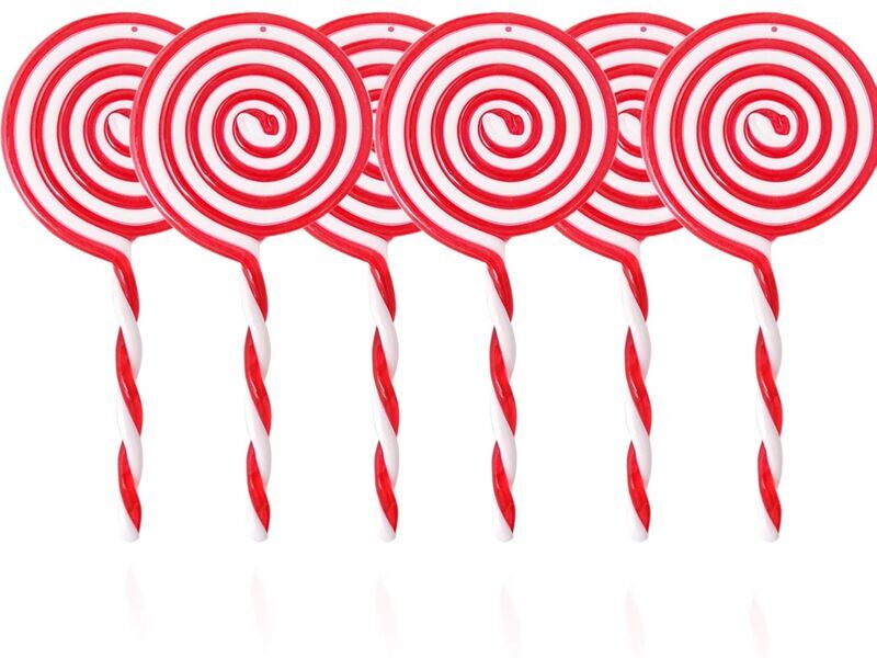 HÉLOISE Christmas Lollipop Ornaments Set, 6 Pieces Christmas Tree Lollipop Ornament, White and Red Striped Candy Cane Acrylic Lollipop Decorations for