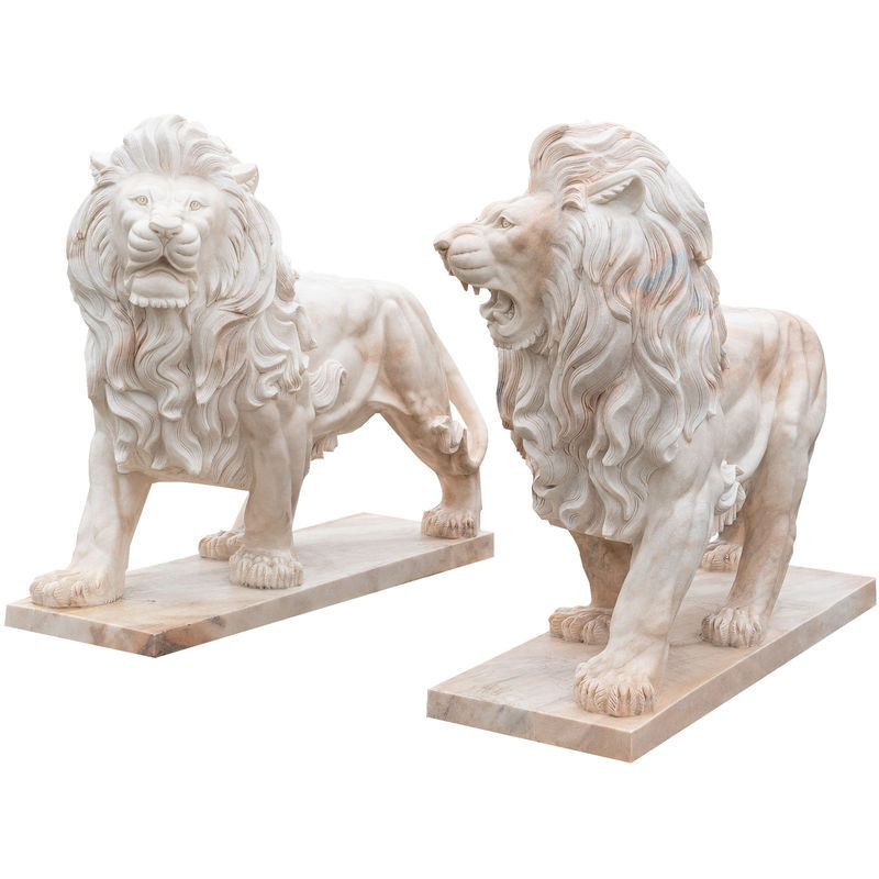 BISCOTTINI Animal statue for garden Large Marble Sculpture for outdoor and indoor Decoration Pair of Marble Lions L190xDP58xH153 cm