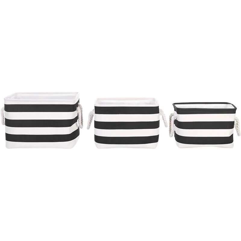 Beliani - Set of 3 Storage Basket with Rope Handles Fabric Organization Black and White Darqab - Black