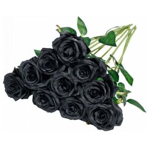 YMYNY 10pcs (Black) Artificial Silk Rose Flowers Single Stem Realistic Fake Rose for Wedding Bouquet Floral Arrangements Decoration, mumu