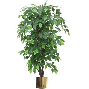 Leaf - 120cm Artificial Ficus Tree / Plant - Large Bushy Shape Gold Metal Planter