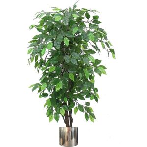 Leaf - 120cm Artificial Ficus Tree / Plant - Large Bushy Shape Silver Metal Planter