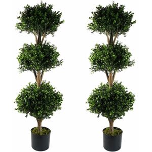 Leaf - 120cm Pair of Buxus Triple Ball Artificial Tree uv Resistant Outdoor Topiary